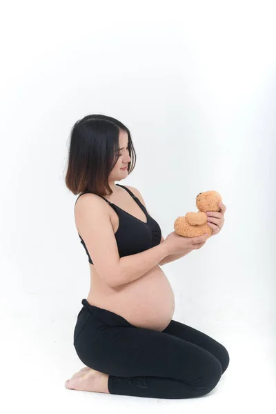 Retrato Mujer Embarazada Asiática Sobre Fondo Blanco Tailandia Personas Muñeca —  Fotos de Stock