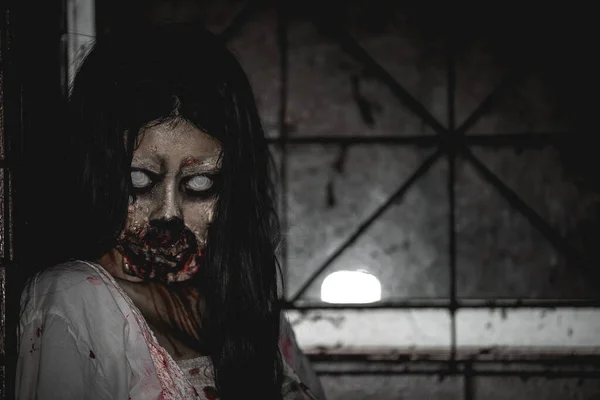 Portrait Asian Woman Make Ghost Face Blood Horror Scene Scary — Stock Photo, Image