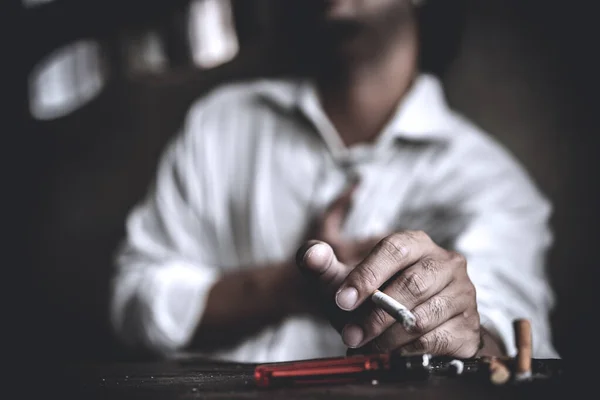 Asian Stress Man Smoking Thailand People Tobacco Day Concept Die — Fotografia de Stock