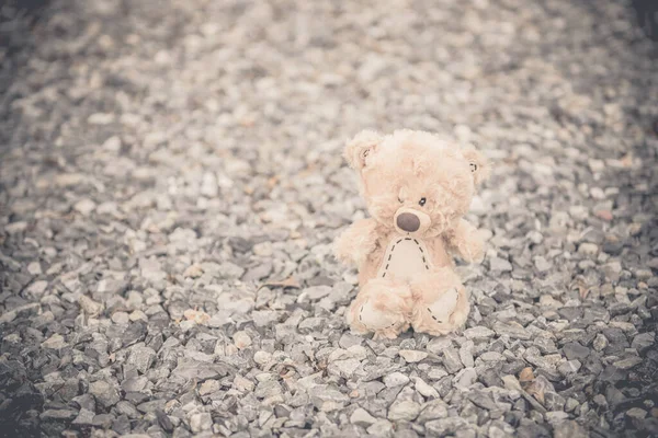 Lonely Teddy Bear Stay Alone Vintage Style — Stock Photo, Image