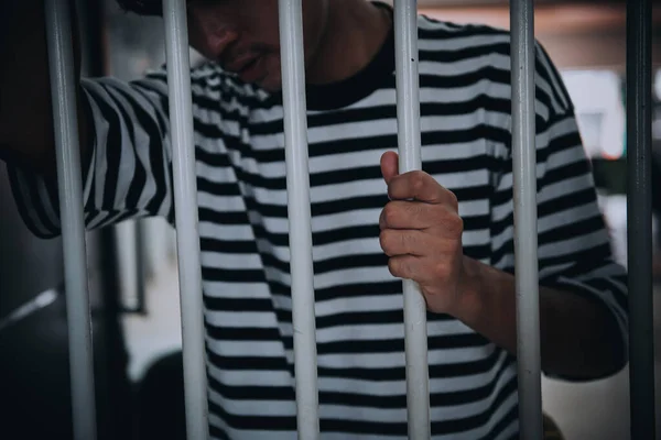 Hands Men Desperate Catch Iron Prison Prisoner Concept Dark Tone — Stock Photo, Image