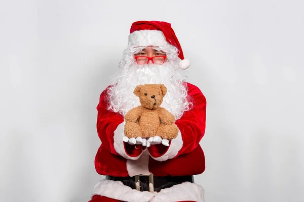 Santa Claus Tiene Peluche Para Niños Feliz Navidad Regalos Para —  Fotos de Stock
