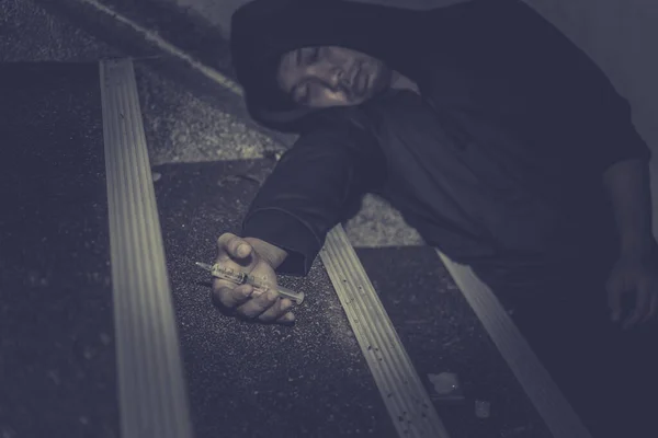 Homens Asiáticos São Viciados Drogas Para Injetar Heroína Suas Veias — Fotografia de Stock