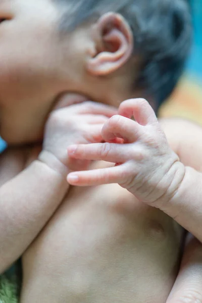 Closeup Hands Baby Breastfed — Stock Photo, Image