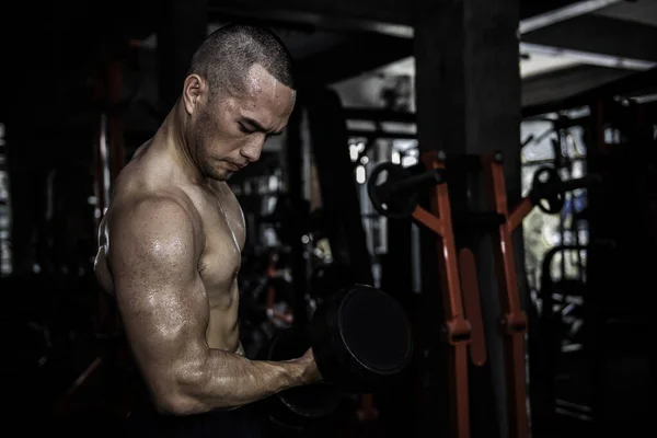 Retrato Hombre Asiático Gran Músculo Gimnasio Tailandia Personas Entrenamiento Para —  Fotos de Stock