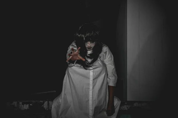 Portré Ázsiai Teszik Szellem Arc Horror Jelenet Ijesztő Háttér Halloween — Stock Fotó