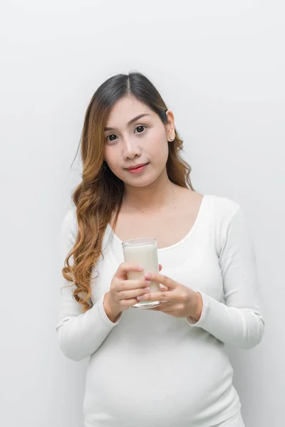 Terhes Tejjel Kezében Ivóvíz Tej Egészség Terhesség — Stock Fotó