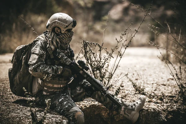 Soldados Forças Especiais Guerras Deserto Povo Tailândia Soldado Exército Patrulhou — Fotografia de Stock