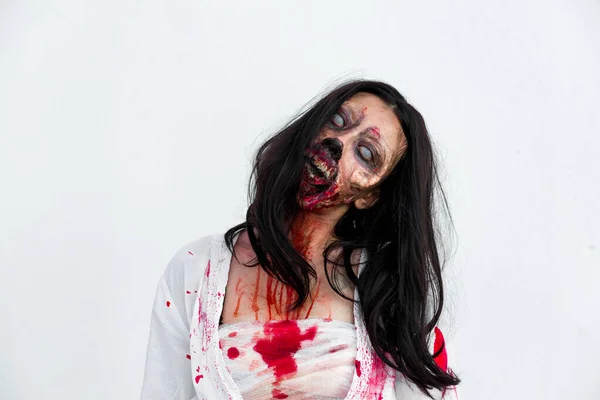 Retrato Mujer Asiática Conforman Cara Fantasma Con Sangre Sobre Fondo —  Fotos de Stock