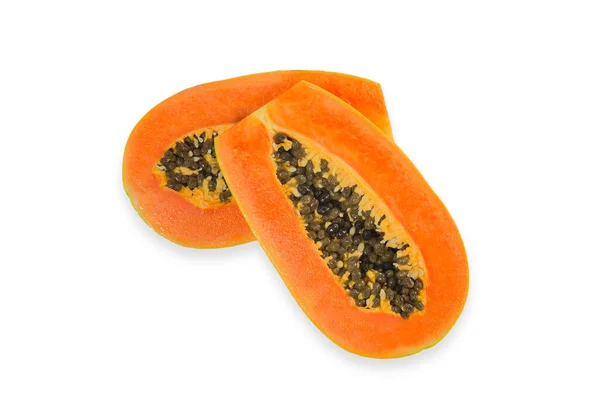 Cerrar Papaya Madura Sobre Fondo Blanco Pila Foto Esto Tiene — Foto de Stock