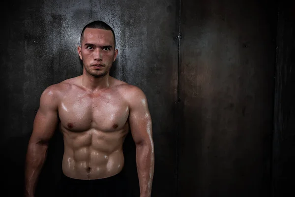 Портрет Азиатского Человека Большой Мышцы Тренажерном Зале Таиланд Людей Тренировки — стоковое фото