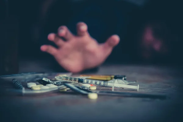 Asian Man Drug Addicts Inject Heroin Veins Them Selves Flakka — Stock Photo, Image