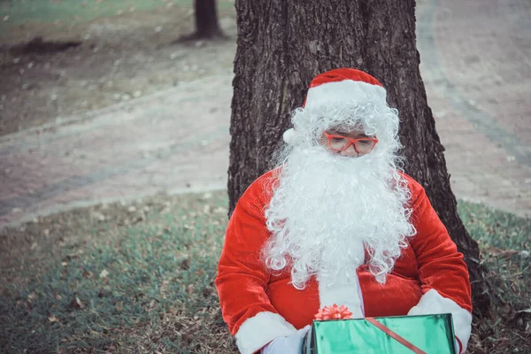 Tomte Claus Med Presentask God Jul Koncept — Stockfoto