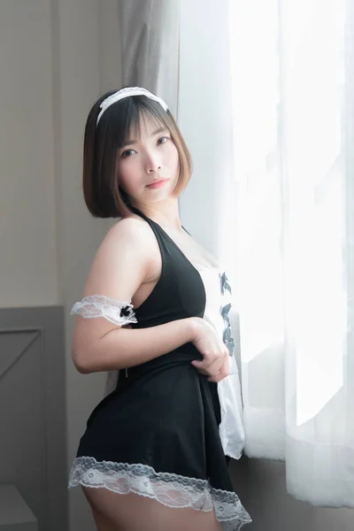 Porträt Der Schönen Asiatischen Sexy Frau Schlafzimmer Thailand — Stockfoto