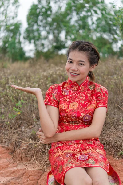 Frohes Chinesisches Neues Jahr Asiatische Frau Trägt Traditionelle Cheongsam Kleidung — Stockfoto