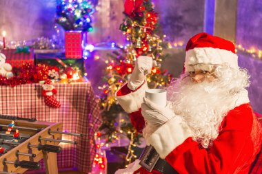 Santa Claus drink coco in the house,Happiness to the children,Welcome to winter,Happy new year,Time for relax,Tabletop Soccer Football Table