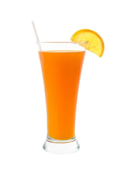 Pomerančová Šťáva Skle Plátkem Oranžové Bílém Pozadí — Stock fotografie