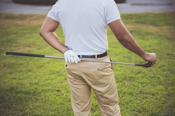 Golfista Segurando Clube Golfe Campo Golfe Povo Tailândia — Fotografia de Stock