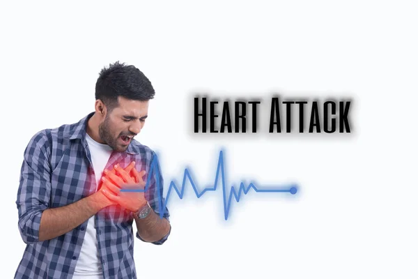 Handsome Guy Heart Attack Isolate White Background Has Clipping Path — Stock Photo, Image