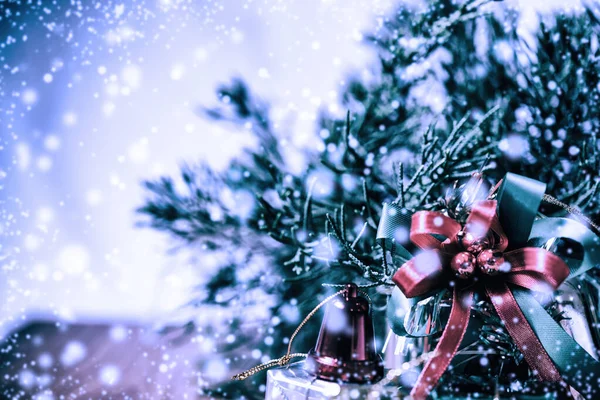 Árvore Natal Decorações Natal Com Estilo Vintage Neve — Fotografia de Stock