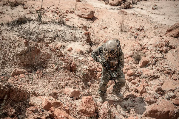 Soldaten Von Spezialeinheiten Kriegen Der Wüste Thailänder Soldaten Der Armee — Stockfoto