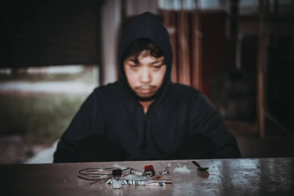 Homens Asiáticos São Viciados Drogas Para Injetar Heroína Droga Flakka — Fotografia de Stock