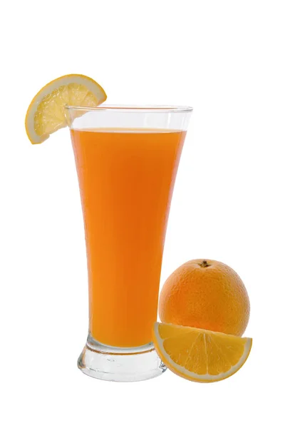 Vers Geperst Sinaasappelsap Met Sinaasappelfruit Witte Achtergrond — Stockfoto