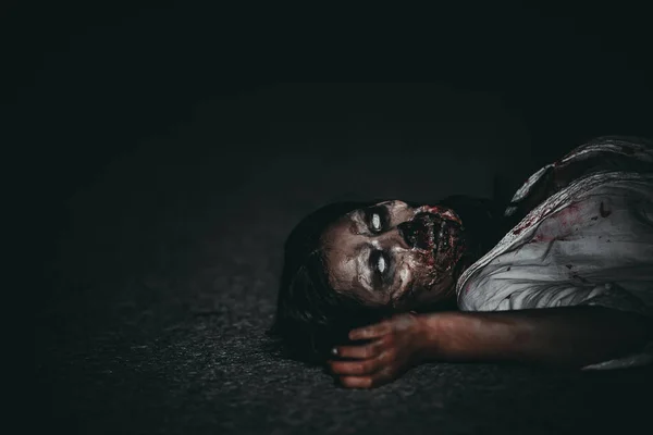 Portret Van Aziatische Vrouw Make Spook Gezicht Horror Scene Enge — Stockfoto