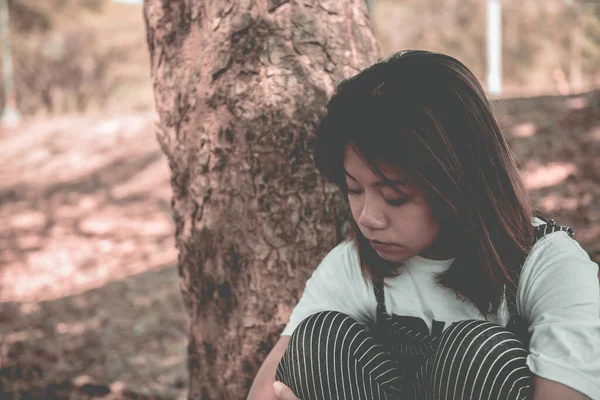 Close Sad Beautiful Asian Woman Unrequire Love She Think Much — Stock Photo, Image