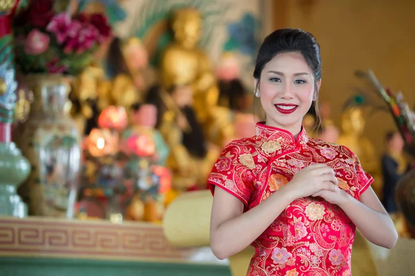 Portret Van Een Mooie Aziatische Vrouw Cheongsam Jurk Thailand Mensen — Stockfoto