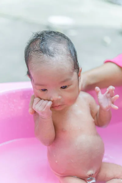 Closeup Asian Baby Take Shower Daylight — Stockfoto