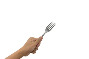 Kapalı çelik çatal beyaz arkaplanda izole edilmiş.