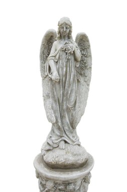 Açılı taş heykel beyaz arkaplanda izole