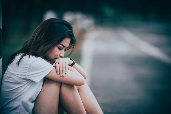 Beautiful Thai Woman Very Sad Unrequited Love Rethink Think Vintage — Stock Photo, Image