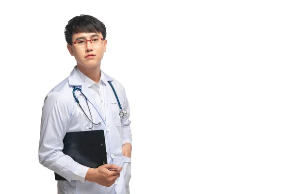 Portrait Young Male Doctor White Background Asian Man Thailand People — Stock Photo, Image