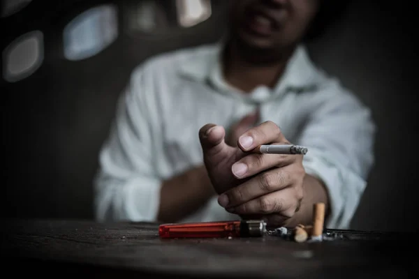 Asian Stress Man Smoking Tobacco Day Concept — Stock Photo, Image