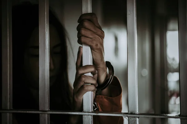 Demir hapishaneyi yakalamak için çırpınan kadın portresi, mahkum konsepti