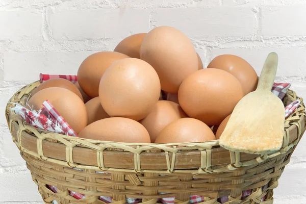 Eggs Basket Paddle White Background — Stock Photo, Image