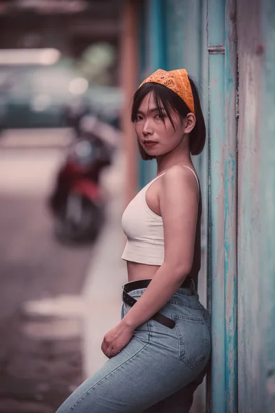 Portrait Asian Hipsters Girl Pose Take Picture Lifestyle Teen Thailand — 스톡 사진
