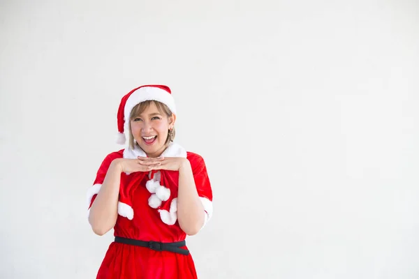 Beautiful Young Asian Woman Santa Claus Clothes White Background — Stock Photo, Image