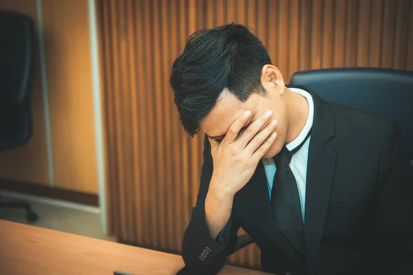 Asiático Estresse Homem Negócios Trabalhando Falhar Proprietário Empresa Culpou Com — Fotografia de Stock