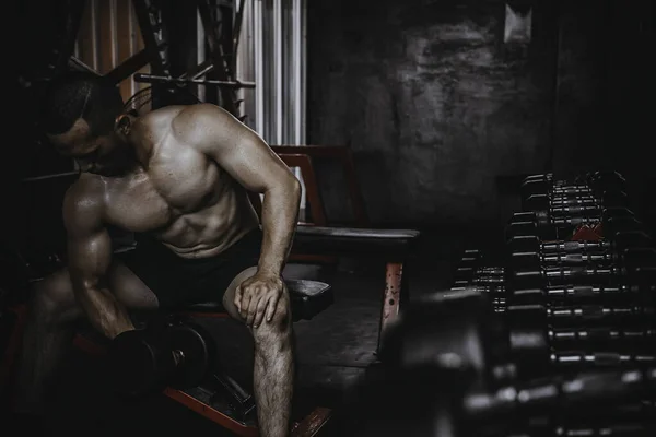 Retrato Hombre Asiático Gran Músculo Gimnasio Tailandia Personas Entrenamiento Para —  Fotos de Stock