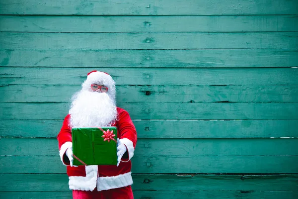 Papai Noel Com Caixa Presente Conceito Feliz Natal — Fotografia de Stock