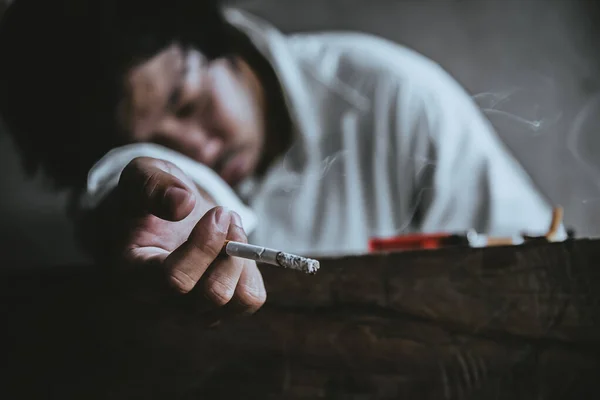 Asian Stress Man Smoking Tobacco Day Concept — Stock Photo, Image