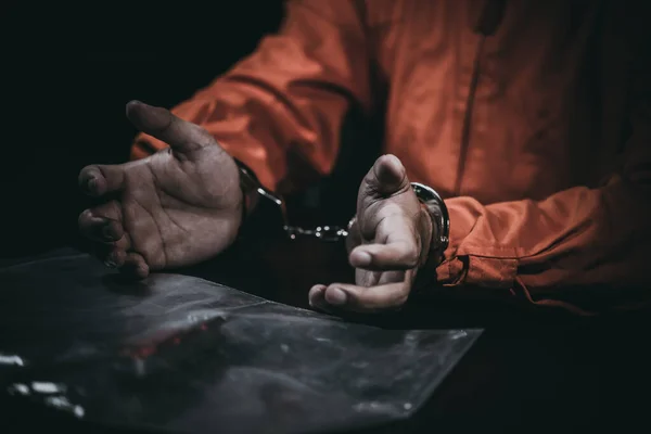 Podezřelý Nosí Vězeňské Šaty Byl Zatčen Při Vyšetřování Rozhovor Zjistit — Stock fotografie