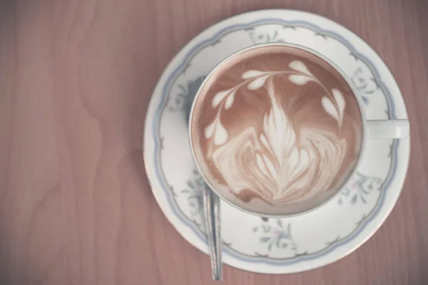 Kaffe Sen Konst Från Toppen Syn Trä Bord Mjuk Ton — Stockfoto