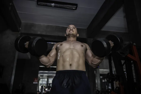 Retrato Hombre Asiático Gran Músculo Gimnasio Tailandia Personas Entrenamiento Para — Foto de Stock