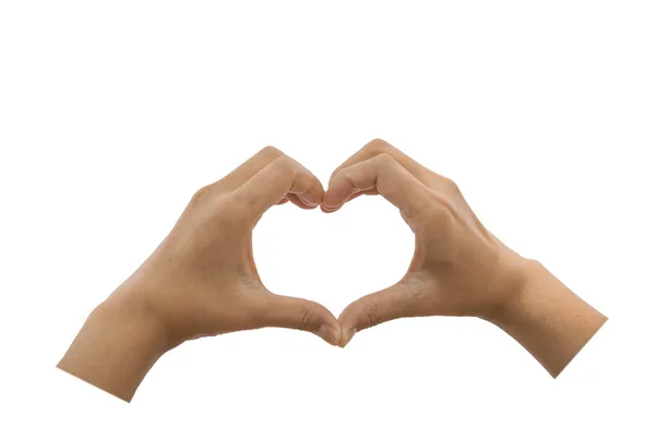 Closeup Make Hand Shape Heart Isolated White Background — ストック写真