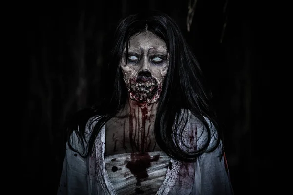 Portré Ázsiai Teszik Szellem Arcát Vérrel Horror Jelenet Ijesztő Háttér — Stock Fotó