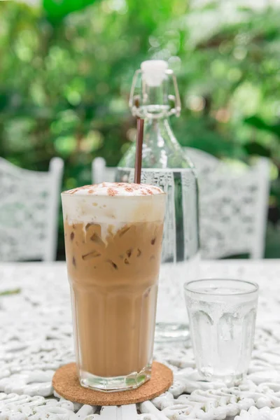 Coffee and water on table in coffee shop,relax,working,waiting,selective focus,bright tone,bright sunlight